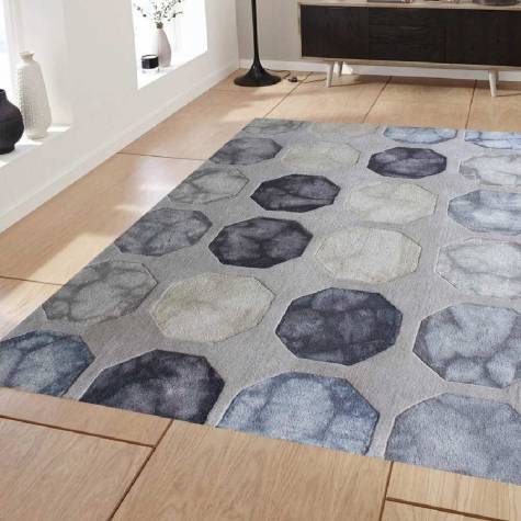Modern Grey and Blue Geometric Hexagon Area Carpet Manufacturers, Suppliers, Exporters in Singapore